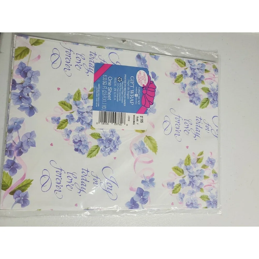 Vtg 5 Packs Of Forget Me Not Wrapping Paper Bridal Shower Wedding Love Baby New
